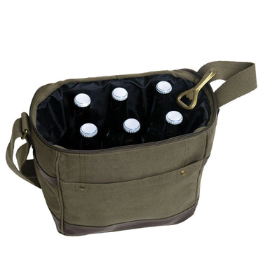 Lifestyle view of Rothco Canvas Insulated Cooler Bag, highlighting back construction