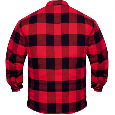 Rear view of Rothco Mens Quilt Lined Red Plaid Flannel Shirt, showing rear panel detail