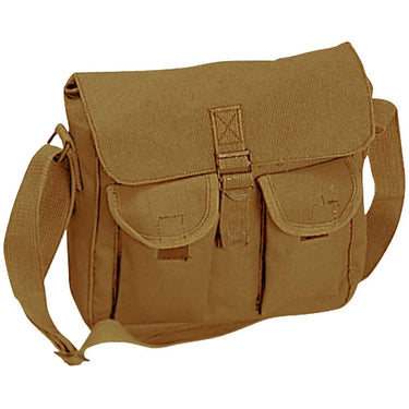 Lifestyle view of Rothco Rugged Canvas Shoulder Bag, highlighting back construction
