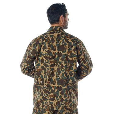Detail view of Rothco X Bear Archery Fred Bear Camo BDU Shirt, highlighting construction detail