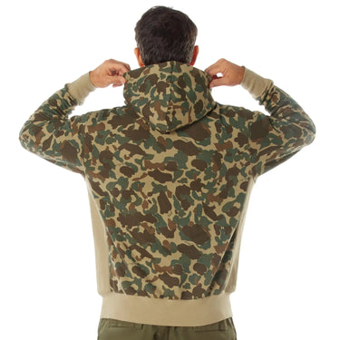 Detail view of Rothco X Bear Archery Fred Bear Camo Every Day Hoodie, highlighting construction detail