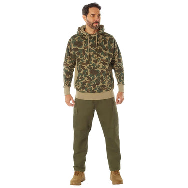Construction detail of Rothco X Bear Archery Fred Bear Camo Every Day Hoodie, showing detailed construction features