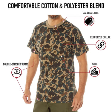 Detail view of Rothco X Bear Archery Fred Bear Camo T-Shirt, showing detailed construction features
