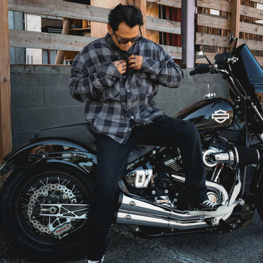 Sentry Mens Black & Gray Armored Flannel in black flannel, a riding flannel — view 2 of 5