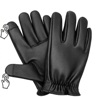 Black gloves with touch screen tips on a white background, featuring an American flag and 'Made in USA' text.