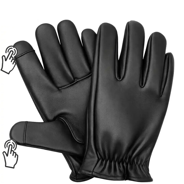 Black gloves with touch screen tips on a white background, featuring an American flag and 'Made in USA' text.