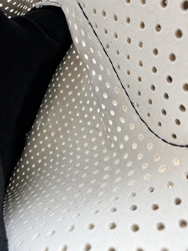 Interior lining of the White Fingerless Ventilated Gloves showing the pockets and finish made in USA