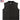 Black leather cowhide motorcycle vest with snap closure and chest pockets, made in USA
