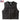 Black V-neck leather motorcycle vest with classic biker styling and snap front closure, made in USA
