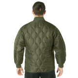 Interior view of Rothco men's quilted nylon jacket, highlighting back construction