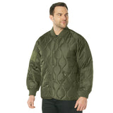 Back view of Rothco men's quilted nylon jacket, highlighting stitching and material grain