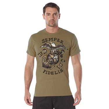 Alternate angle of Rothco USMC Semper Fidelis T-Shirt, highlighting construction detail
