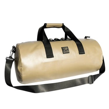 Rear angle of Rothco waterproof duffle bag, showing detailed construction features