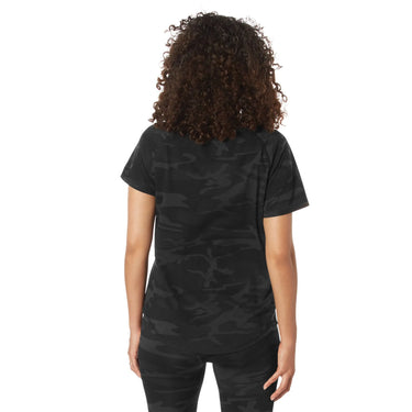 Lifestyle view of Rothco Womens Essential Raglan Sleeve T-Shirt, showing rear panel detail
