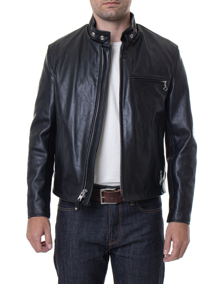 Schott NYC Mens 141 Cafe Racer Leather Motorcycle Jacket