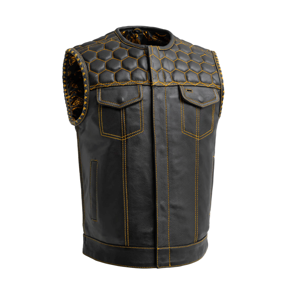 Hornet Men's Club Style Leather Vest - Gold Size LARGE - Final Sale Sh ...