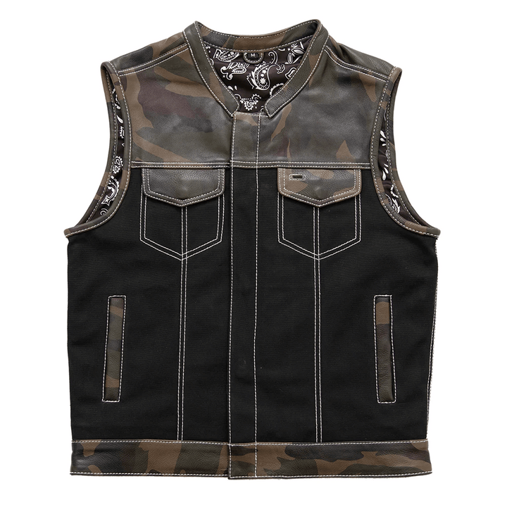 First Mfg Infantry Motorcycle Leather Canvas Vest Size XLARGE - Final Sale Ships Same Day