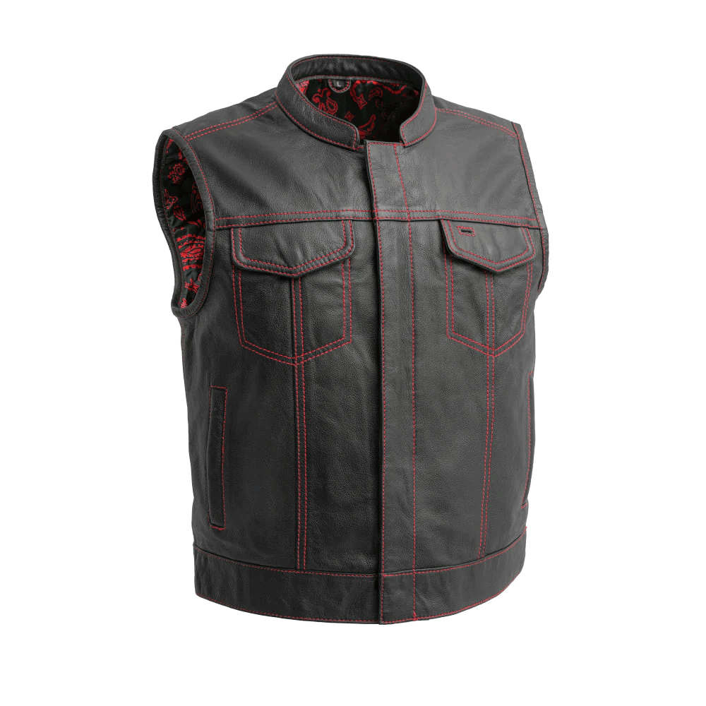 First Mfg The Club Cut Men's Motorcycle Leather Vest - Red