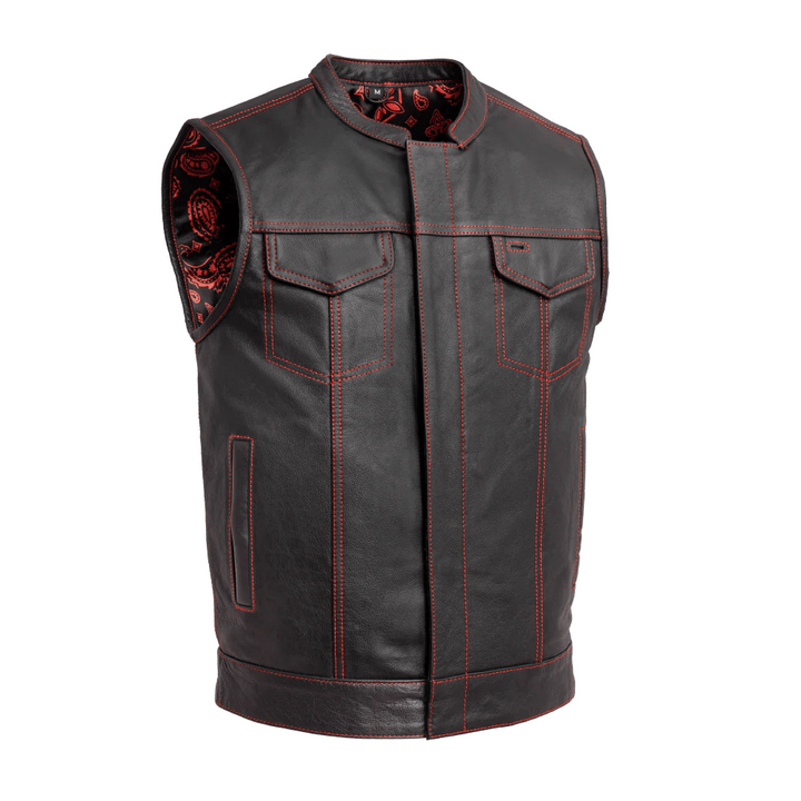 First Mfg The Cut Men's Motorcycle Leather Vest - Red
