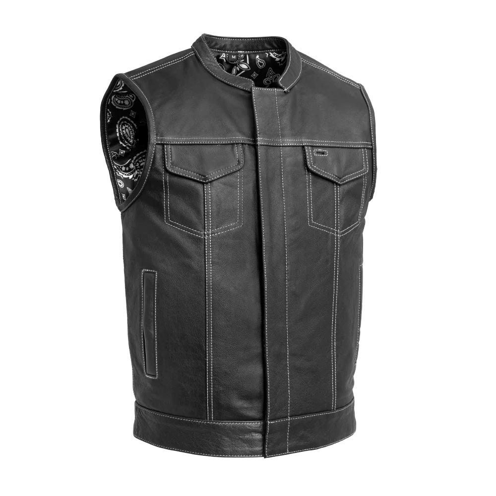 First Mfg The Cut Men's Motorcycle Leather Vest - White