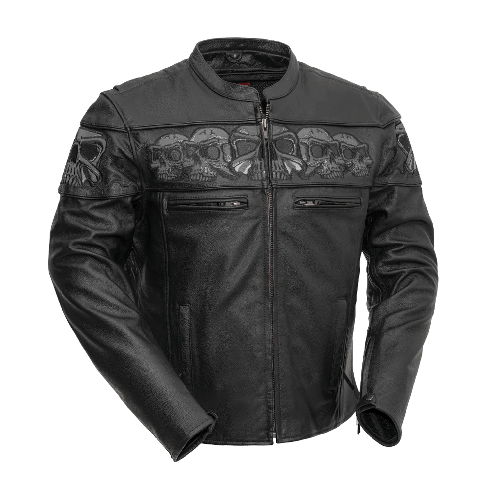 First Mfg Savage Skulls Men's Motorcycle Leather Jacket