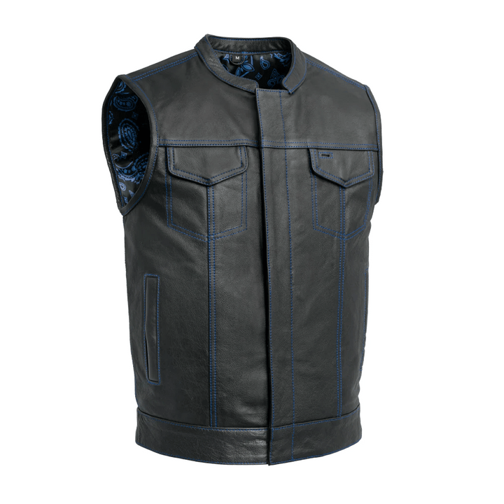 First Mfg The Cut Men's Motorcycle Leather Vest - Blue