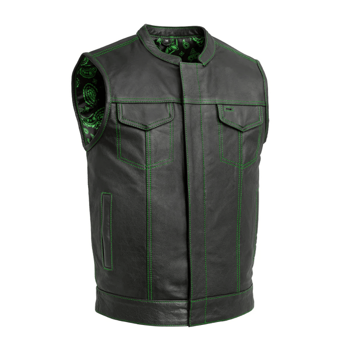 First Mfg The Cut Men's Motorcycle Leather Vest - Green
