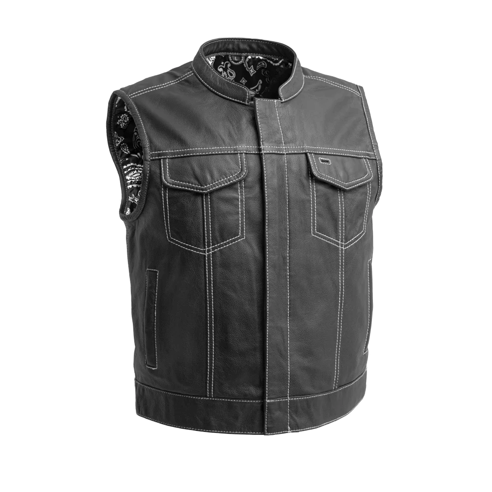 First Mfg The Club Cut Men's Motorcycle Leather Vest - White
