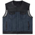 Main view of Legacy of Legends denim motorcycle vest, shown on plain studio background