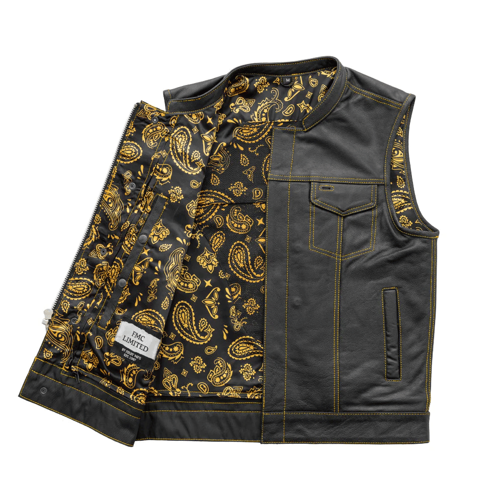 First Mfg The Cut Men's Motorcycle Leather Vest - Gold SIZE XLarge - Final Sale Ships Same Day