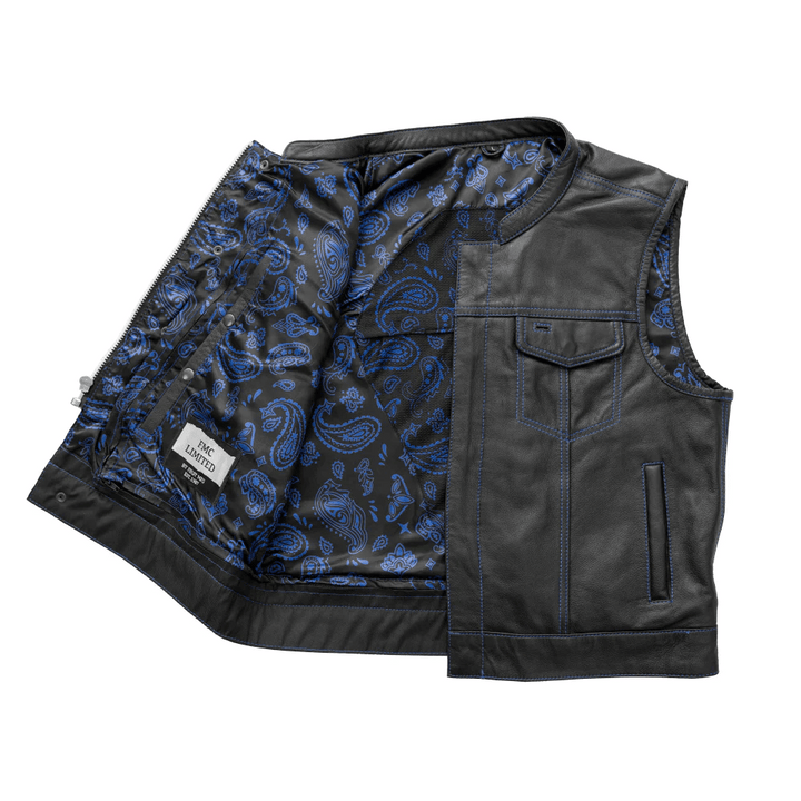 First Mfg The Club Cut Men's Motorcycle Leather Vest - Blue