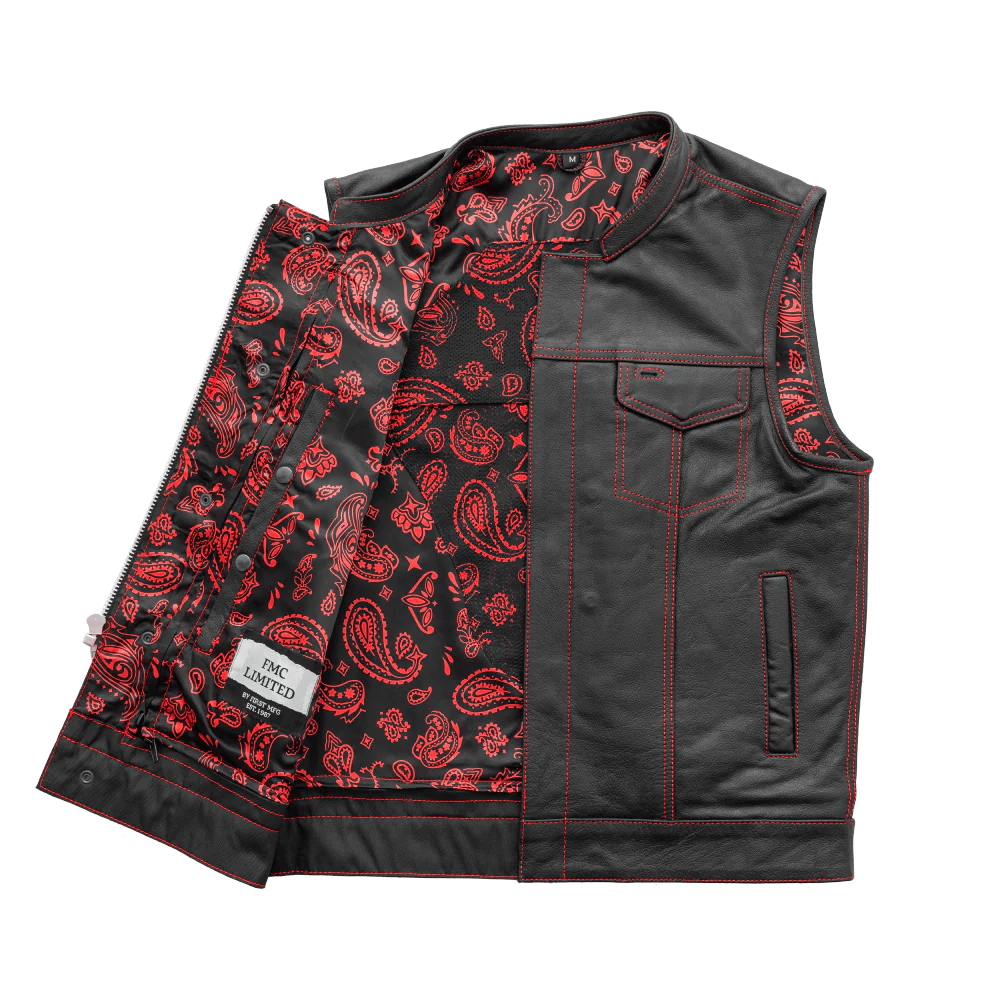 First Mfg The Cut Men's Motorcycle Leather Vest - Red