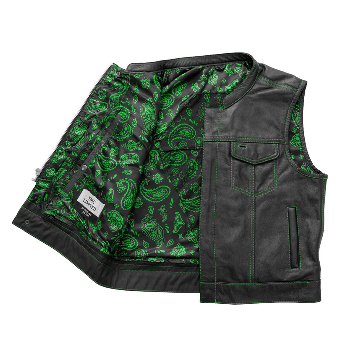 First Mfg The Club Cut Men's Motorcycle Leather Vest - Green