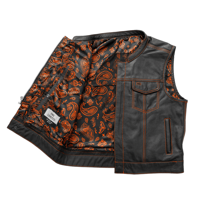 First Mfg The Club Cut Men's Motorcycle Leather Vest - Orange
