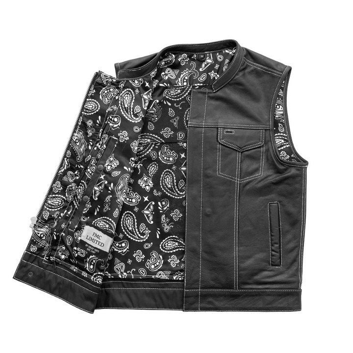First Mfg The Cut Men's Motorcycle Leather Vest - White