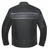 Alternate angle of Unik men's leather motorcycle jacket, highlighting construction detail