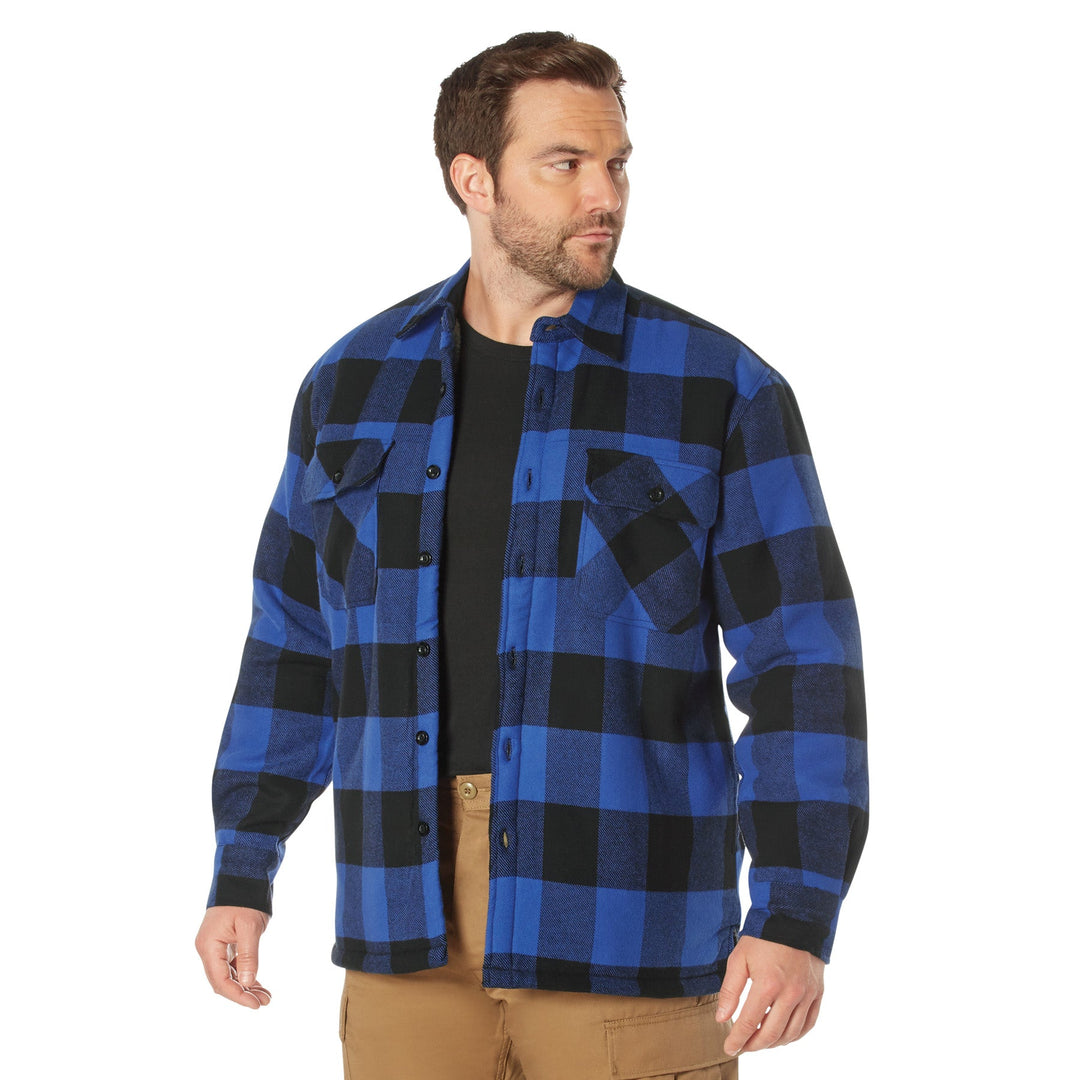 Mens Extra Heavyweight Buffalo Plaid Sherpa Lined Flannel Shirts - Blue by Rothco