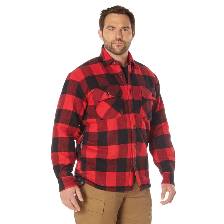 Rothco Men's Extra Heavyweight Buffalo Plaid Sherpa Lined Flannel Shirts - Red
