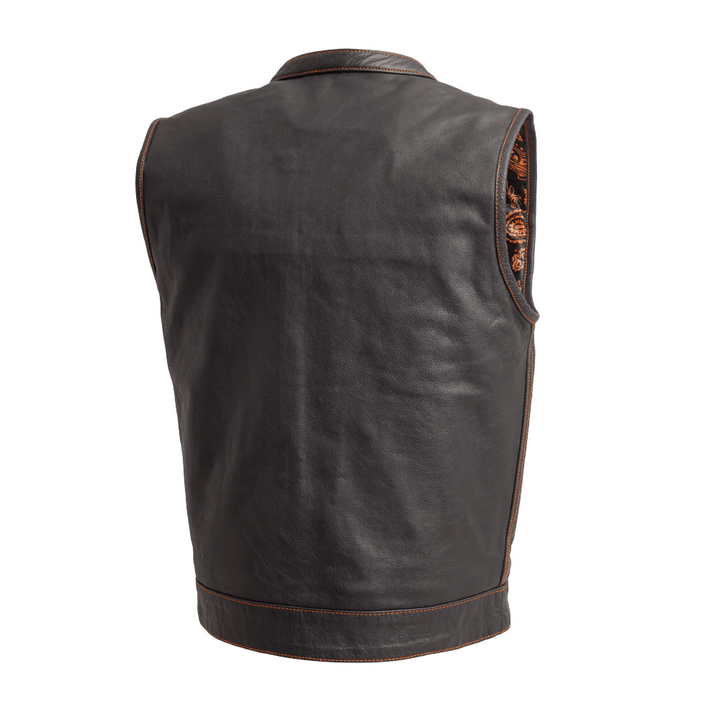 First Mfg The Cut Men's Motorcycle Leather Vest - Orange