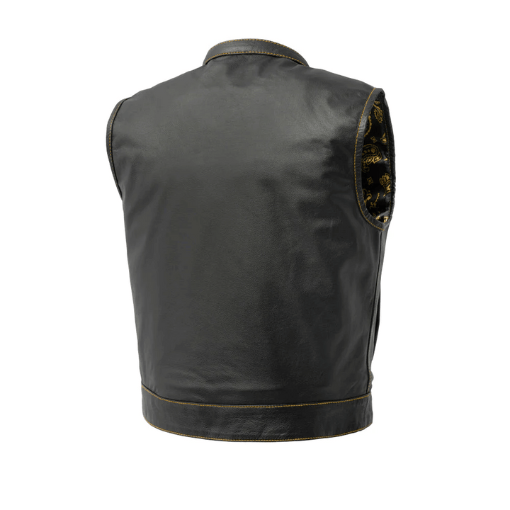 First Mfg The Club Cut Men's Motorcycle Leather Vest - Gold