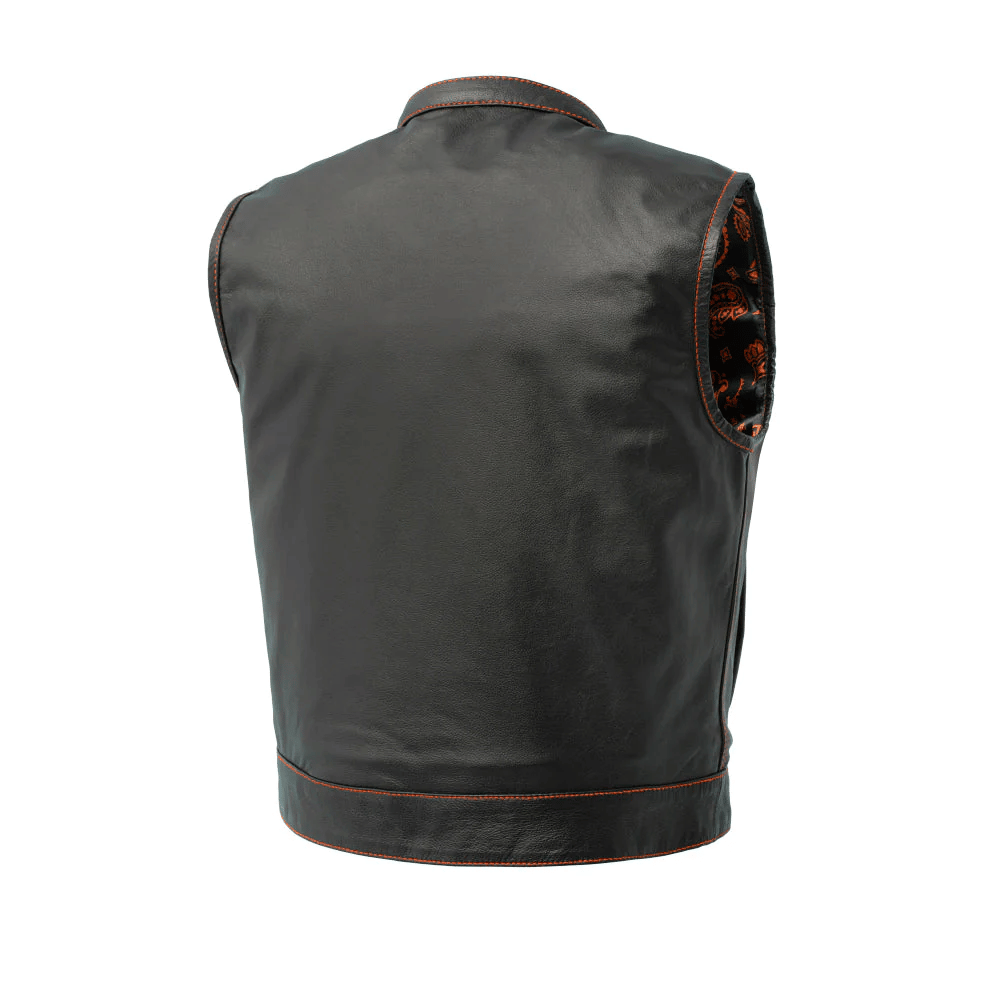 First Mfg The Club Cut Men's Motorcycle Leather Vest - Orange