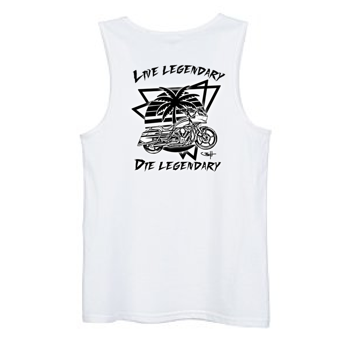 Legendary 'Live Legendary Die Legendary' Motorcycle Tank Top - White