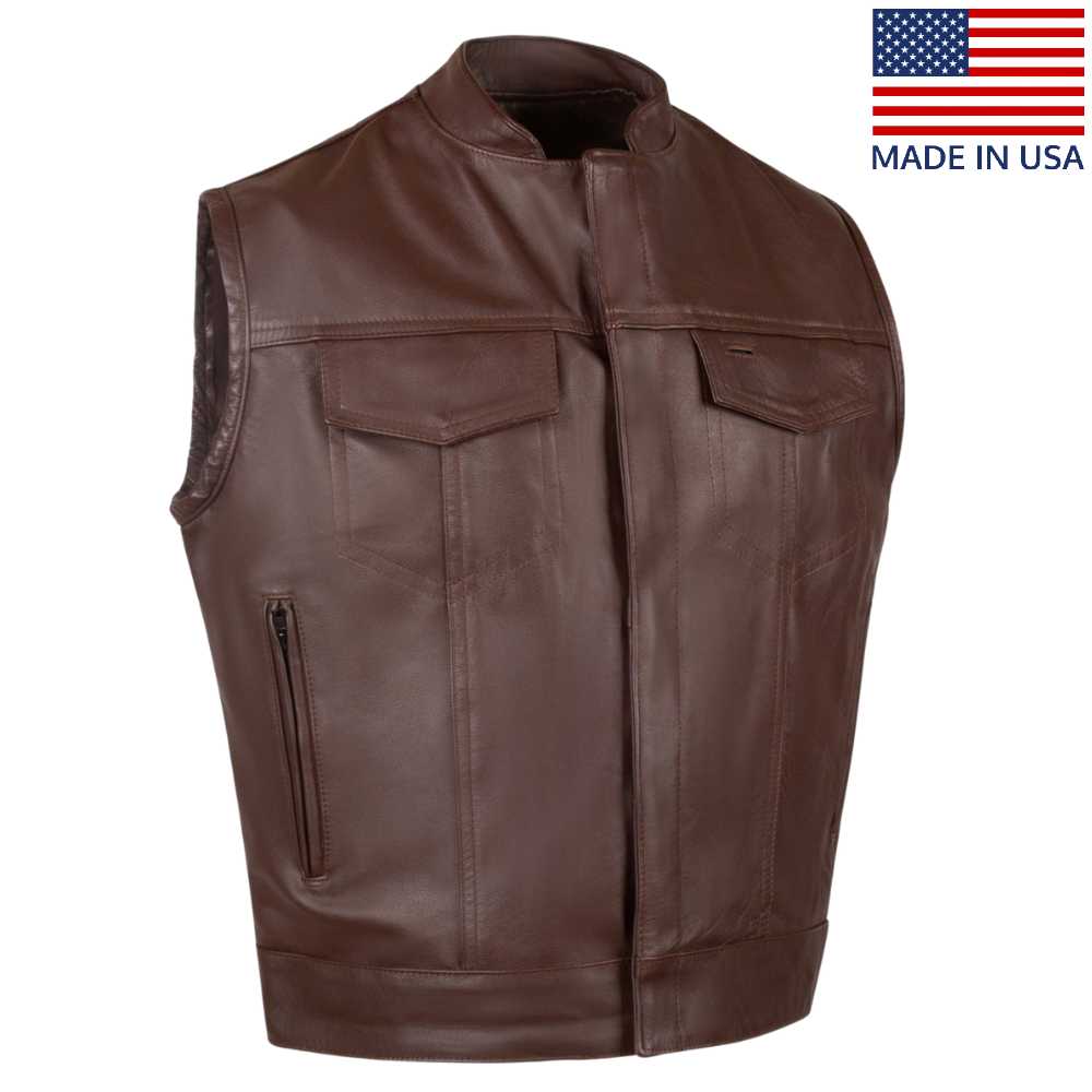 Beck® Mens 566 Horsehide Leather Motorcycle Vest (Chestnut Brown)