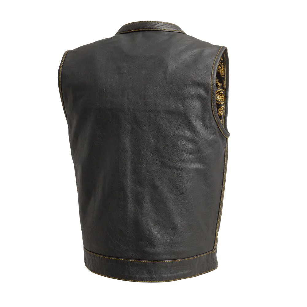 First Mfg The Cut Men's Motorcycle Leather Vest - Gold