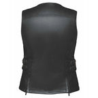 Side angle of Midnight Cowgirl - Womens Premium Leather Vest, highlighting construction detail