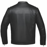 Open view of Men's Unik leather motorcycle jacket, highlighting construction detail