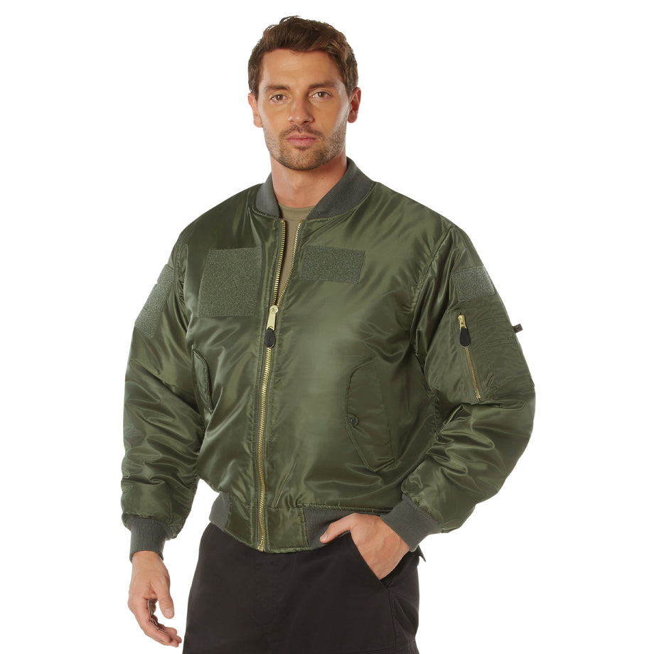 Men's Bomber Flight Jacket w/ Patches, Size: 2XL, Green