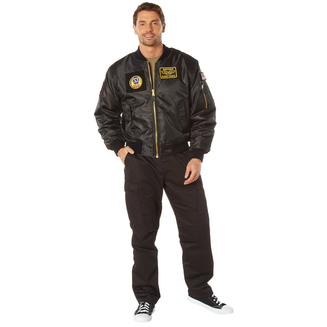 Rothco Mens MA-1 Flight Jacket with Patches (Black) Size 3XLARGE - Final Sale Ships Same Day