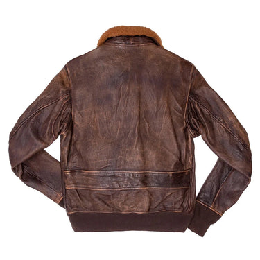Back view of a Cockpit USA men's Avenger vintage G-1 leather flight jacket, made in USA