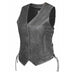 Front-facing view of Bessie women's gray leather motorcycle vest, shown on plain studio background